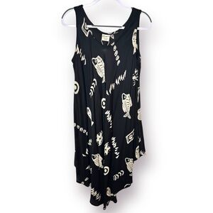 NWT Exist OS Black Cream Fish Print Flowy Sleeveless Swim CoverUp Umbrella Dress